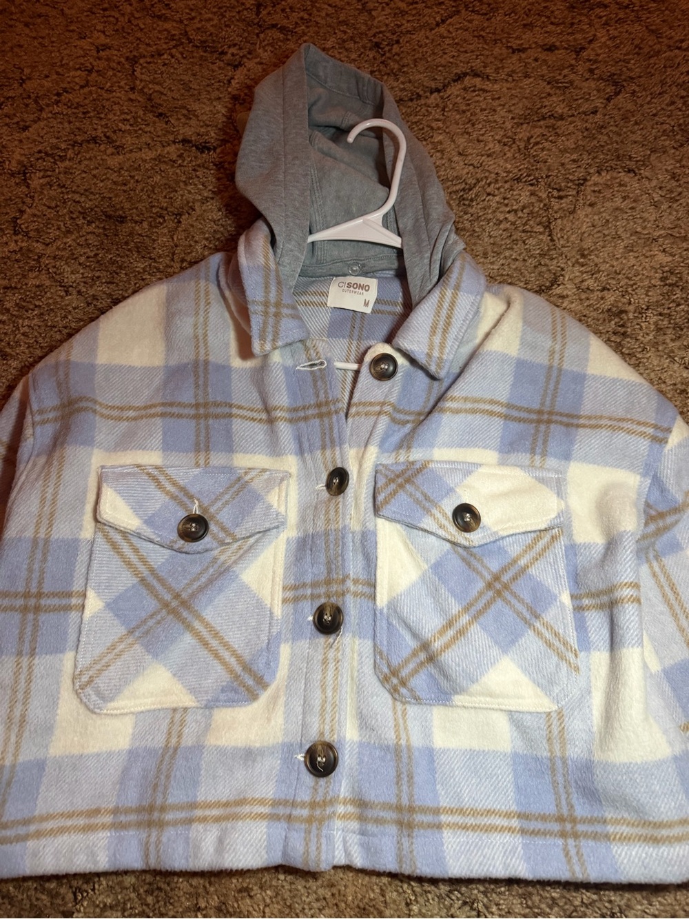 Cropped Hooded Plaid Jacket removeable hood size M